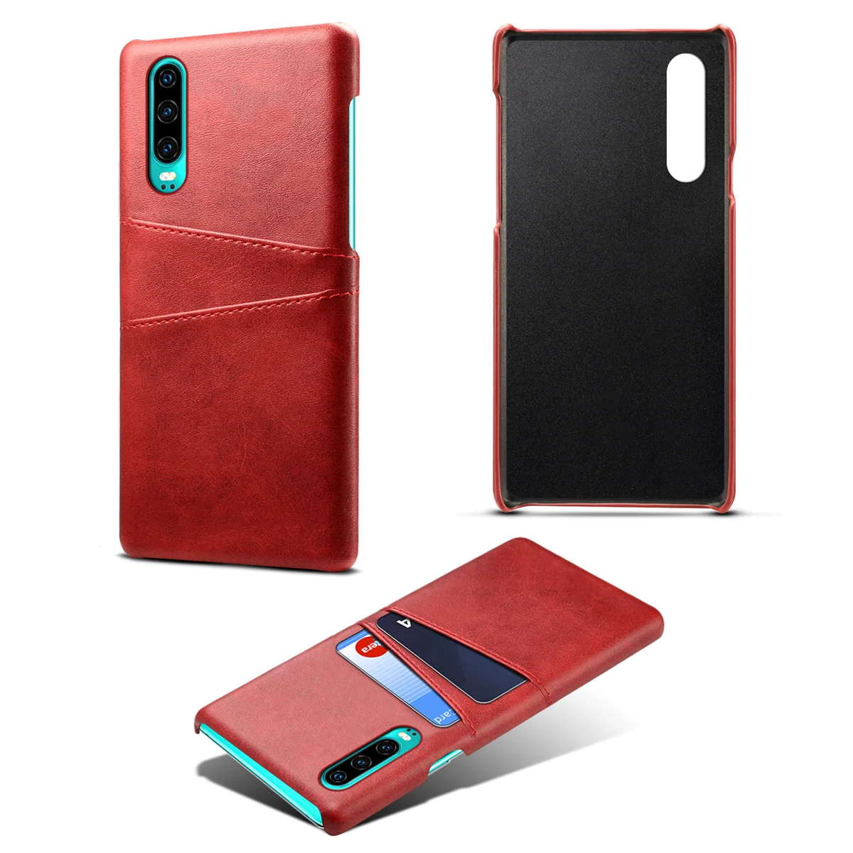 

for Huawei P30 Back Case Calf Grain Leather PC Back Cover with Card Slots Protective Fundas for Huawei P30 Pro Shockproof Armor