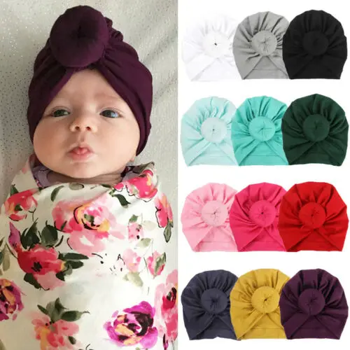 

12 Color Toddler Infant Baby Kids Cotton Turban Knot Bunny Ear Hat Head Wrap Headband