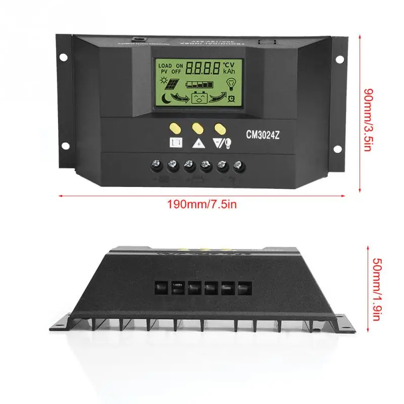 Горячая 12V 24V 30A ШИМ интеллектуальная Солнечная контроллер зарядки панели