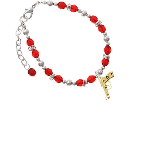 Goldtone 9mm Handgun Red Beaded Bracelet |