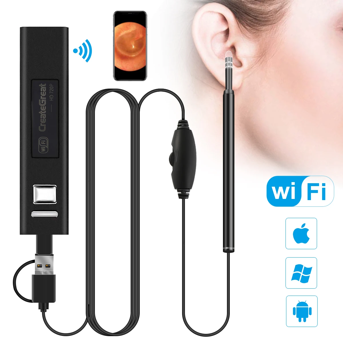 Waterproof Wireless Endoscope 1.3MP 720P HD Visual Ear Camera WiFi Borescope Snake Inspection With 6 Adjustable LED Light | Безопасность