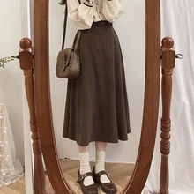 ^#Cheap new A Line solid Women Skirts Pleated new Autumn Plus Size Knee Length Skirt Female Vintage Suede Skirts Jupe Femme Faldas Mujer ^#Cheap new A Line solid Women Skirts Pleated new Autumn Plus Size Knee Length Skirt Female Vintage Suede Skirts Jupe Femme Faldas Mujer