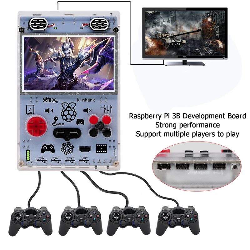 

5.0 Inch HD IPS Screen Video Game Console With Upgrade Raspberry Pi Retro Handheld Game Player Support 4 Player To Play
