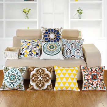 

American Village Embroidery Cotton Linen Cushion Cover Geometric Pillow Cover For Sofa Bed Pillow Case Home Decor Almofada
