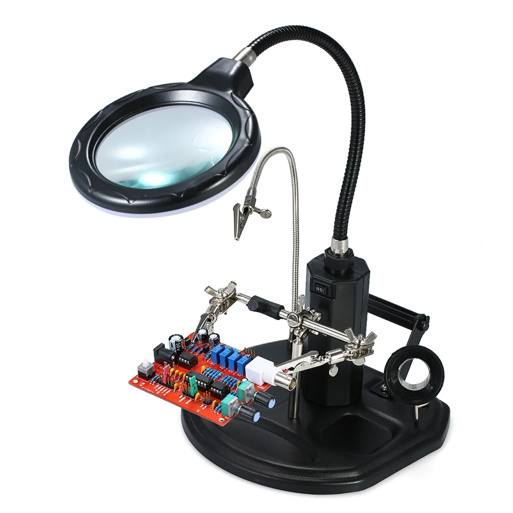 

Magnifier with LED Light 2.5X 4X LED Light Magnifier Soldering Helping Hand Auxiliary Clamp Alligator Clip Stand for Welding