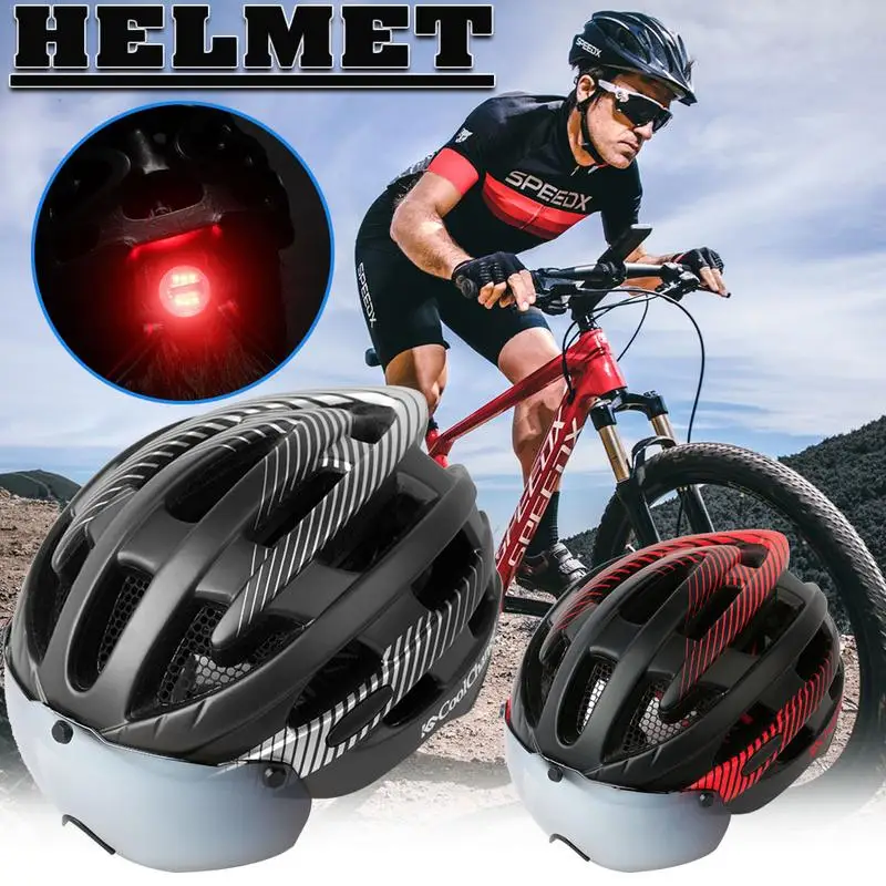 

Unisex Cycling Helmet Ultralight Bicycle Safety Hat HD Lenses Cycling Protected Equipment With Detachable Visor&Tail Light