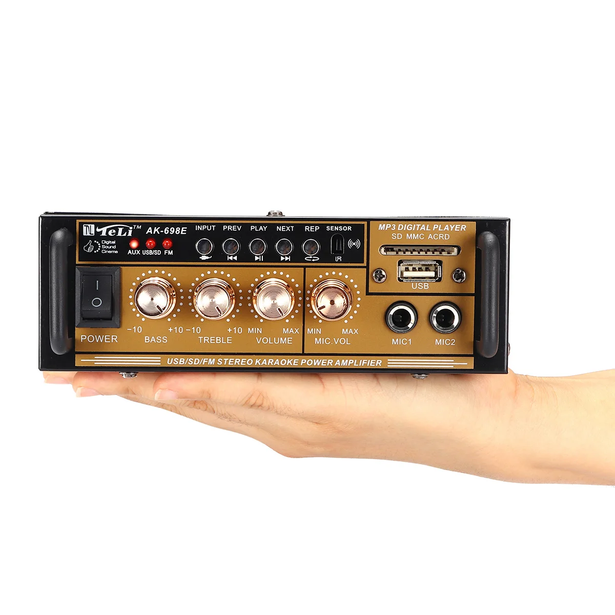 300W 12V/ 220V Mini HIFI Car Audio Amplificador Stereo Power Home Theater Audio Amplifier FM Radio USB/TF/SD 2CH LCD Display