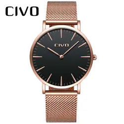 CIVO простые часы водостойкие Дата спортивные часы в деловом стиле ультра тонкий 6 мм розовое золото сталь сетка ремень унисекс часы для
