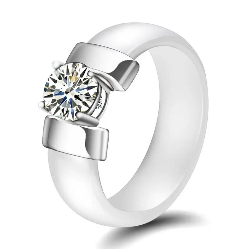 

2019 New Style Ceramic Black And White Ring Titanium Steel Rings For Women Circle CZ Fashion Jewelry Dropshipping