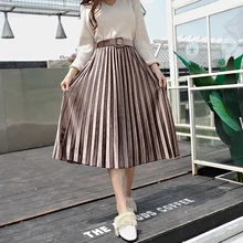 Новая женская плиссированная юбка с завышенной талией на весну и осень с поясом для офиса, плиссированные юбки серого/зеленого/хаки/черного цвета