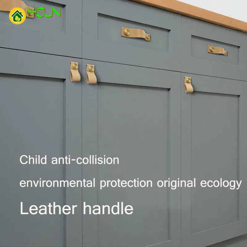 3 Color Brass Soft Leather Handle And Knobs For Furniture Cabinet