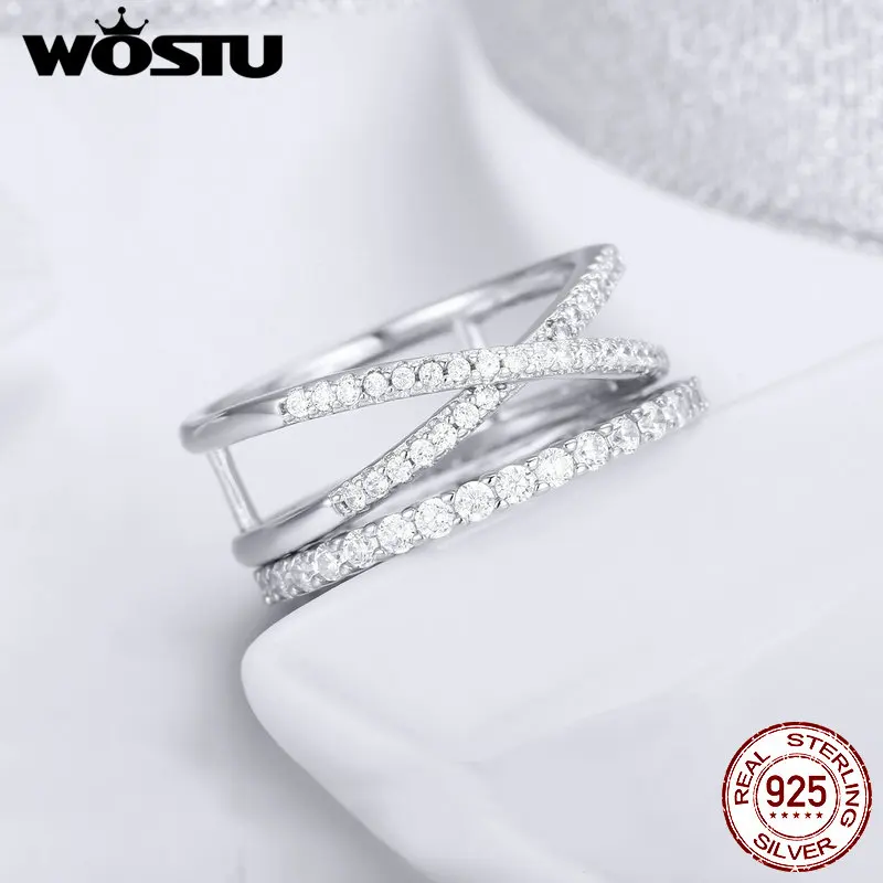 WOSTU Аутентичные 100% Серебро 925 пробы влюбленные двойные кольца для женщин
