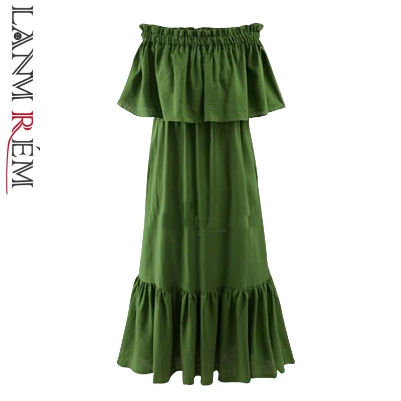 

LANMREM 2019 Fashion New Short-sleeved Slahs Neck Summer Dress For Women Loose Ruffle Trend Patchwork Women's Clothing QF313