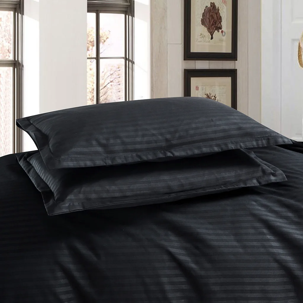 Отель атласная полоса сплошной черный цвет школьные постельные принадлежности пододеяльник наволочка эластичная лента мягкая кровать домашний текстиль постельные принадлежности набор
