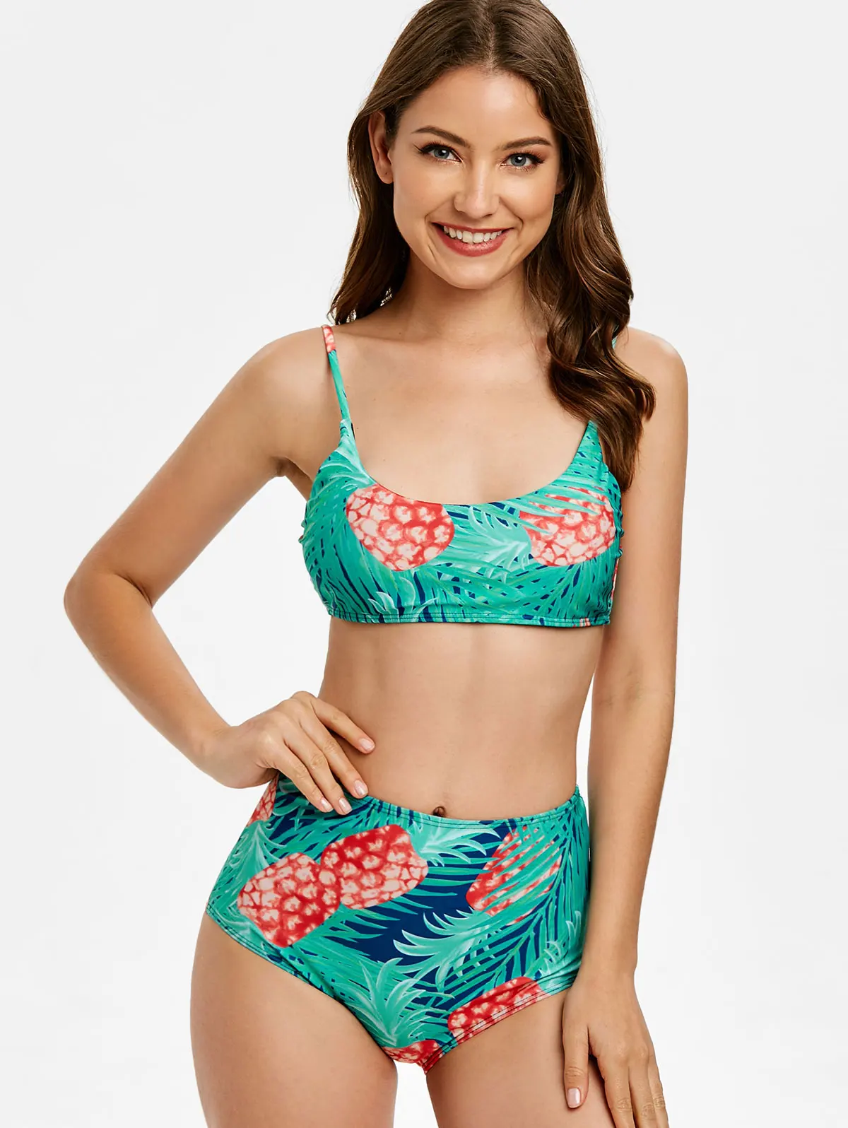 

Women'S Swimming Suit Pineapple High Waist Padded Bikini Set Lady Swimwear Sexy Two Piece Swimsuit 2019 Beach Bathing Suit