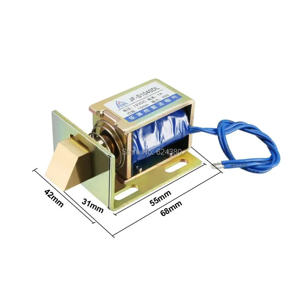 

JF-S1040DL DC 12V DC24V 1A 12W 25N 10mm Pull Type Linear Motion Solenoid Electromagnet Safety Cabinet Door Lock Electromagnet