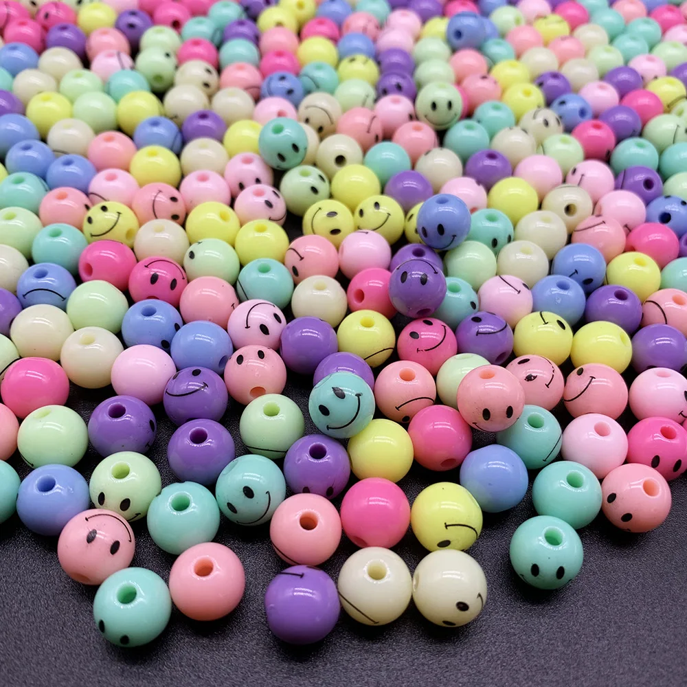 

30pcs Plastic Acrylic Smile Face Round Ball Spacer Beads Handmade Bracelet For Kids DIY Jewelry Craft Making Accessories