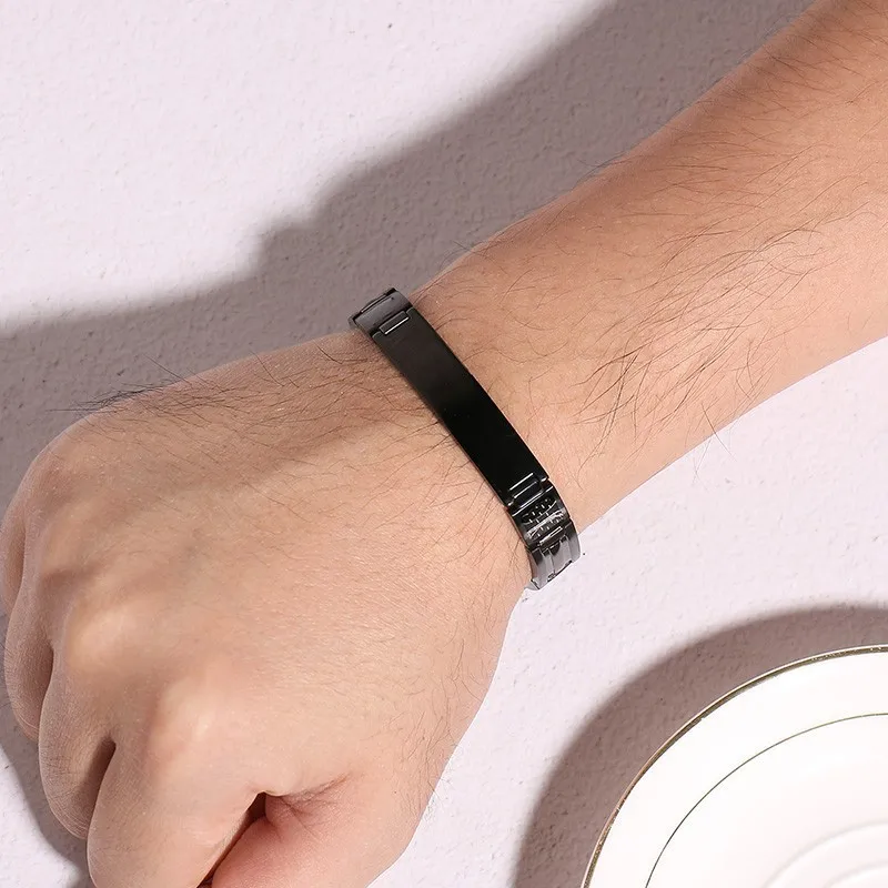 Stylish Carbon Fiber Mens Bracelets Free Engraving ID Tag Link Chain pulseira masculina 8.46" stainless steel bracelet
