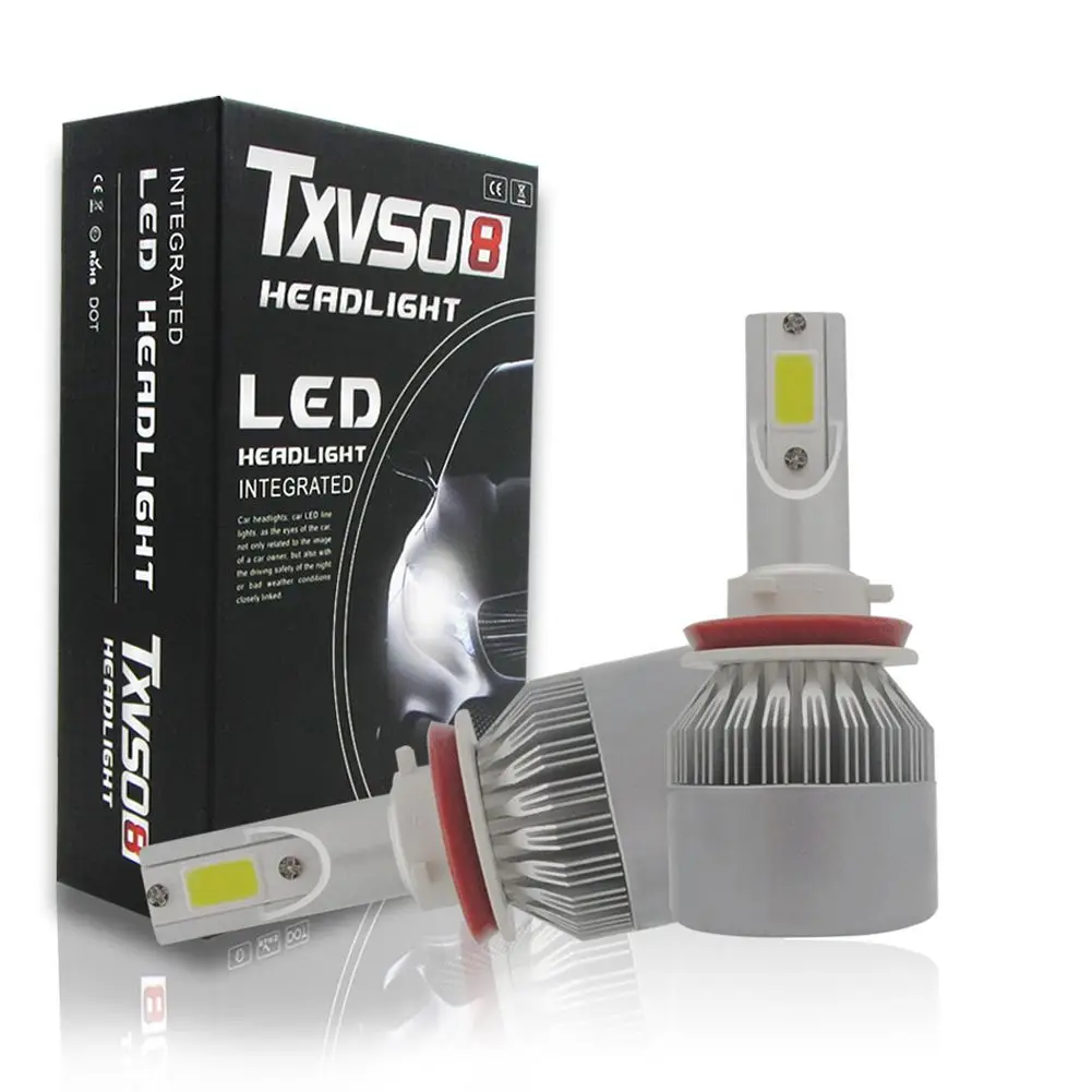 

TXVSO8 2 x H8/H9/H11 T2 Chips LED Headlight Conversion Kit Bulbs White 55W 6000K