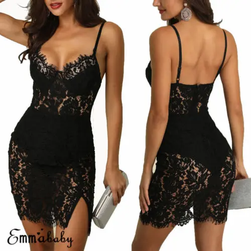 

USA Sexy Women Lace Cocktail Party Dress Bodycon Halter Midi Backless new