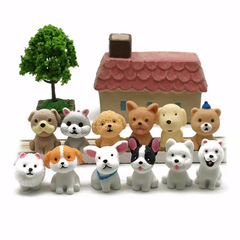Mini cão filhote de cachorro em miniatura dos desenhos animados animal estatueta decoração do bolo resina artesanato fada jardim decoração casa ornamento diy acessórios