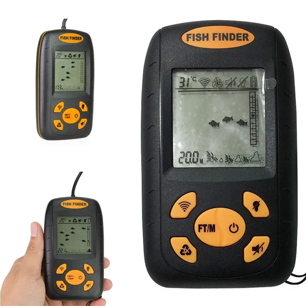 

Portable Fish Finder Water Depth Temperature with Wired Sonar Sensor Transducer LCD Display Fish Detector with Manual