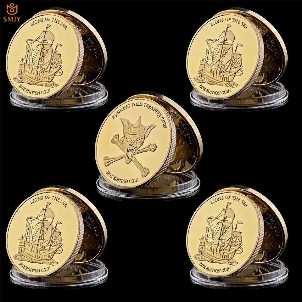 5 шт./лот позолоченная металлическая монета Corsair Lion of The Sea Running Wild Treasure Gold Challenge