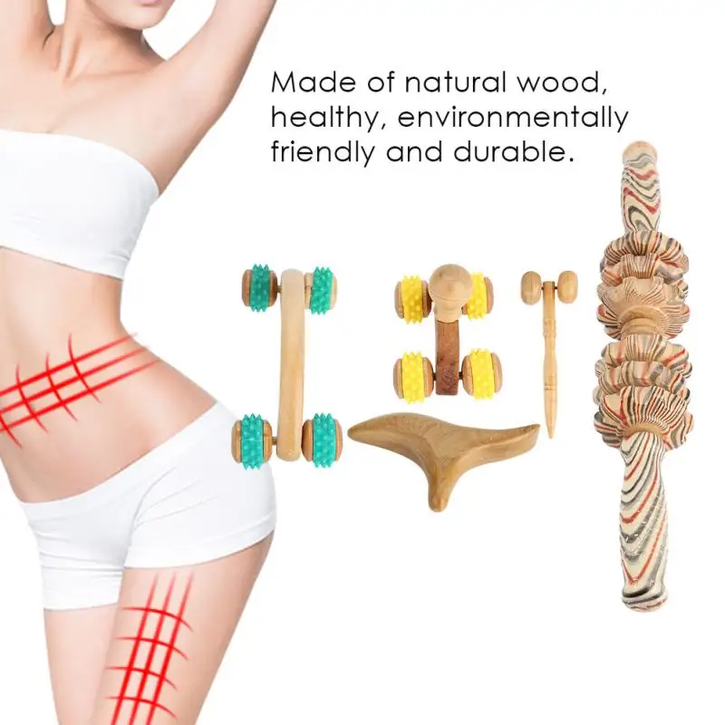 

Wooden Roller Massager Muscle Trigger Point Cellulite Fat Removal Scraping Reflexology Abdomen Full Body Stress Relief Massager