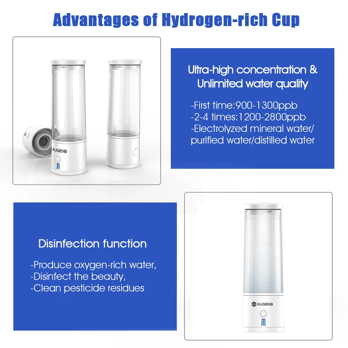 Buy AUGIENB 300ml SPE PEM Hydrogen Water Bottle Ionizer Generator Maker Energy Cup BPA free Healthy Anti Aging Rechargeable Gift