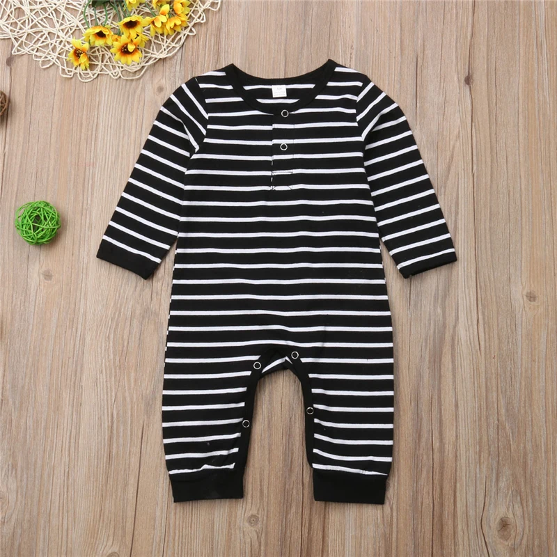 black and white striped baby romper