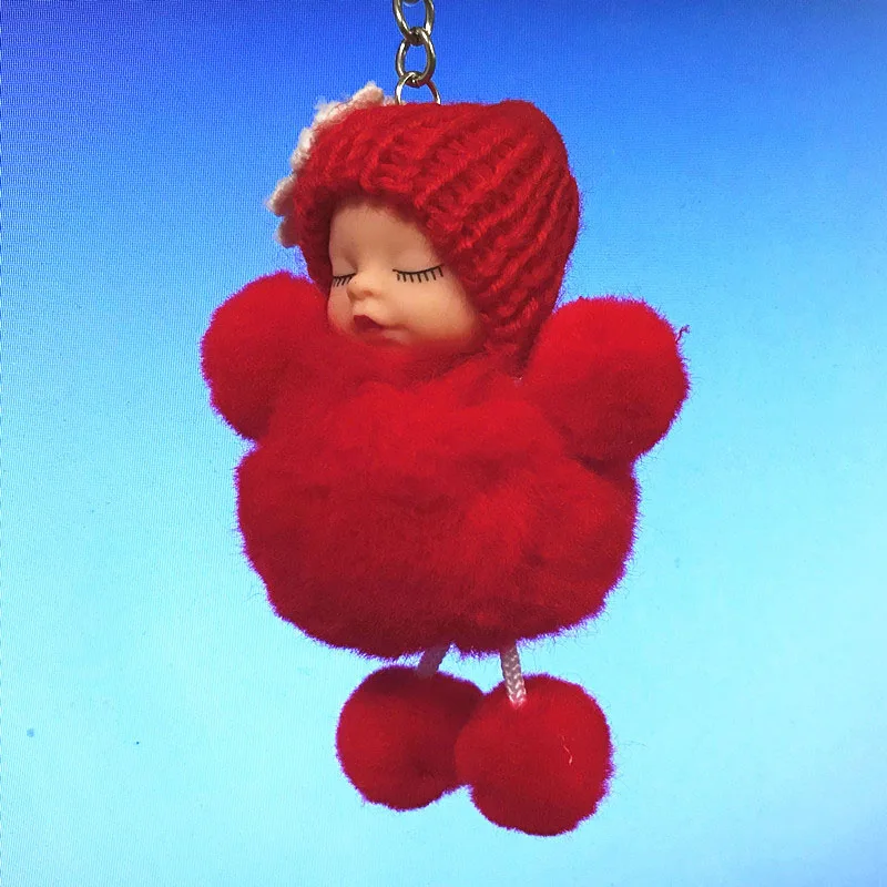 Adorable Sleeping Baby Bowtie Fluffy Pompom Fur Plush Doll Keychain Key Ring Toy Adorable Sleeping Baby Bowtie Fluffy Pompom Fur Plush Doll Keychain Key Ring Toy