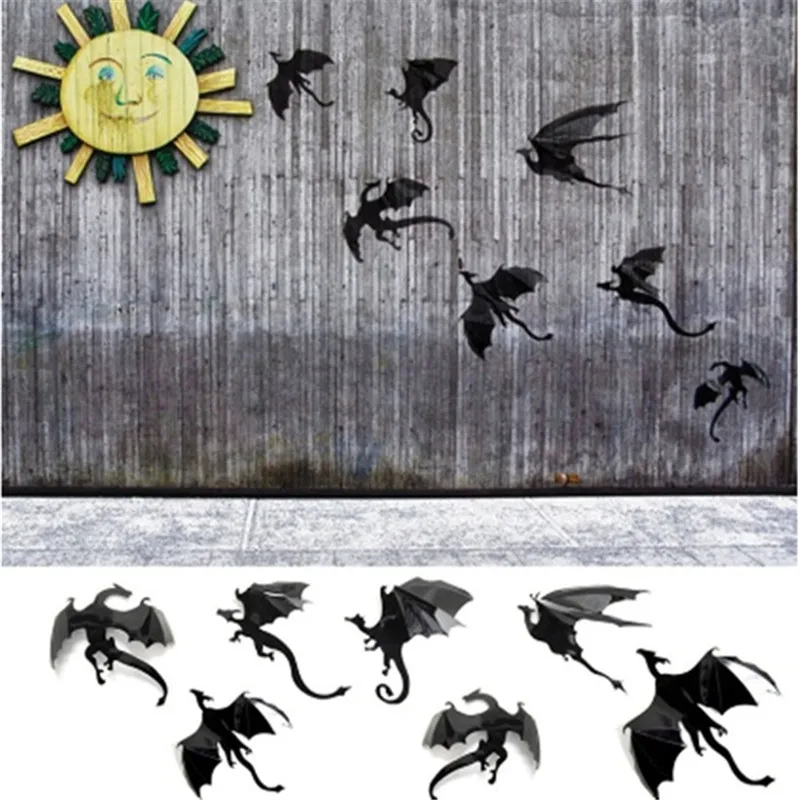 

7pcs/Lot 3D Gothic Dragon Wall Sticker Game of Thrones Inspired Dragon Wallpaper room decoration bedroom decor Wall stickers