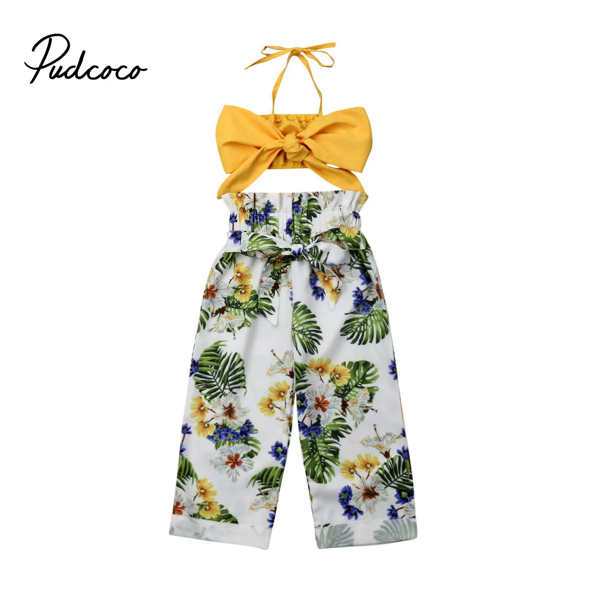 

2019 Brand New Toddler Kids Baby Girls Outfits Clothes Crop Tops +Floral Long Pants Sets Beachwear Children Summer Clothing 1-5T