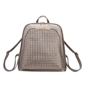 

Solid Color Woven Girls Backpacks Women Casual Shoulder Handbags PU Leather School Travel Knapsacks for Teenager 2019 New