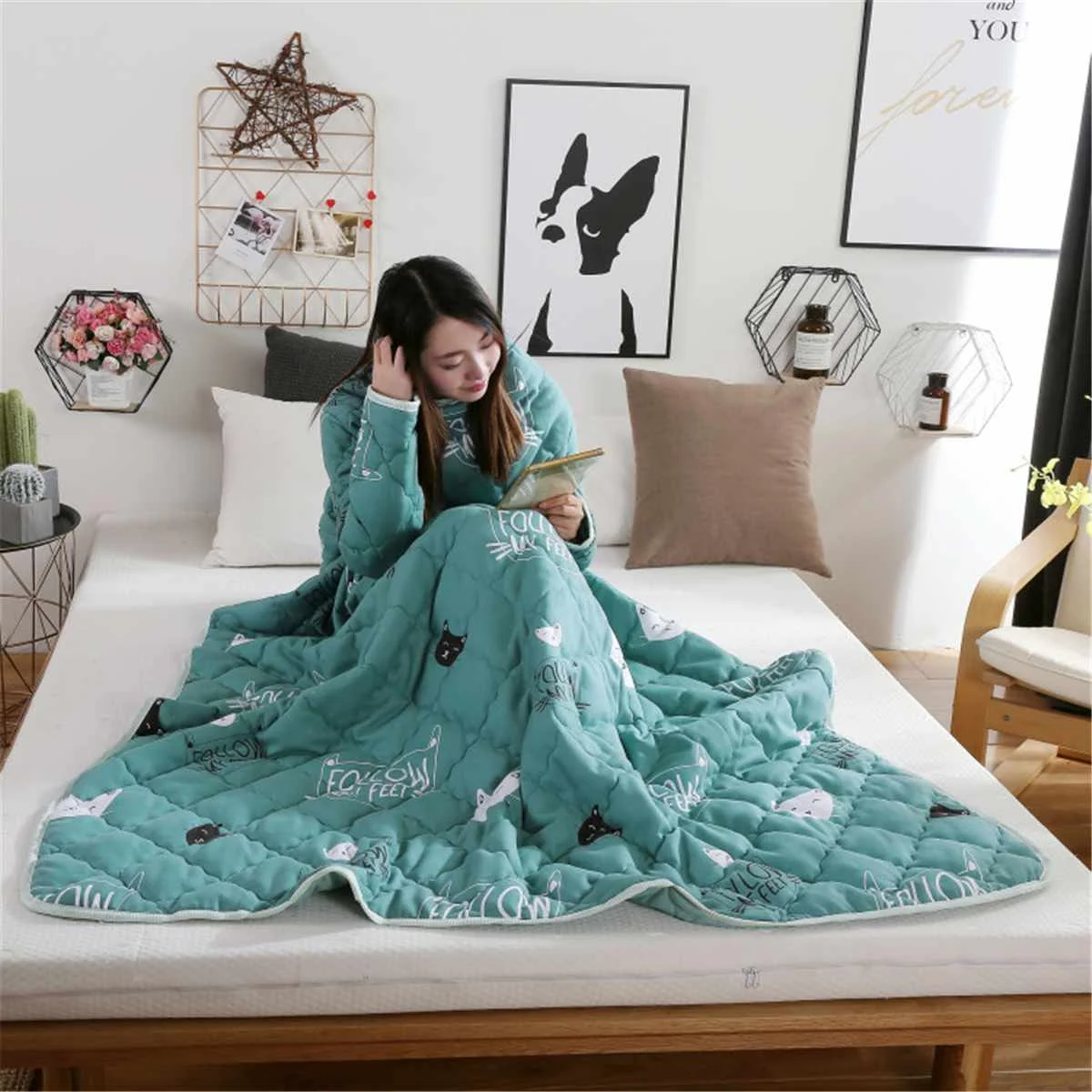 

Winter Lazy Quilt With Sleeves Home Bedding Comforter Printed Keep Warm Winter Duvet With Filling Blanket Cape Dormitory Mantle