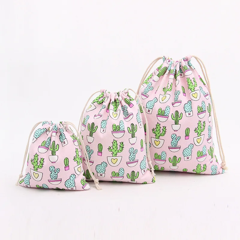 ETya القطن المرأة التجميل حقيبة الرباط حقيبة للجنسين الأزياء الصبار الطباعة السفر المنظم التعبئة والتغليف تخزين حقائب مكياج