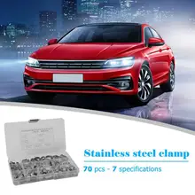 70Pcs 7 Sizes Stainless Steel Car Air Pipe O Clips Accessories Fuel Pipe Clips Auto Car Repair Tool Kit Single Ear Hose Clamps
