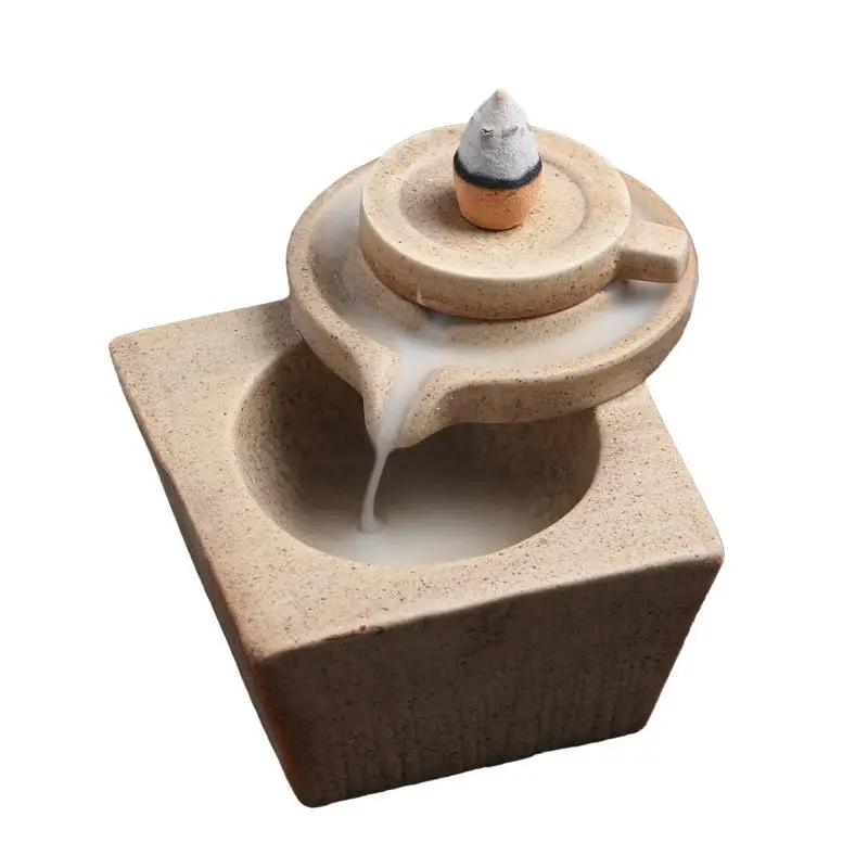 

Retro Grinding Disc Backflow Incense Burner Smoke Waterfall Incense Burner Holder Traditional Chinese Home Decor Incense Crafts