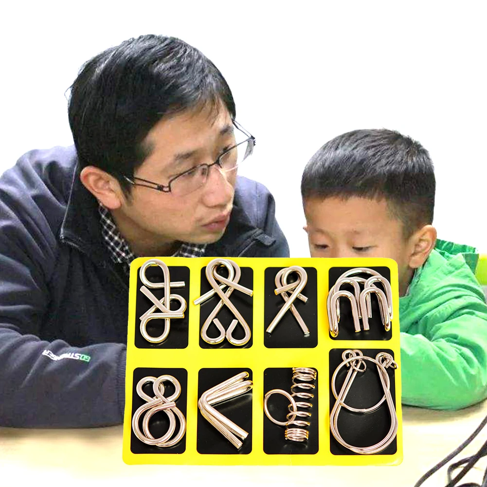 8pcs/set Fun Anti Stress Educational Mind Game Adult Challenges Puzzle Toy Brain Teaser Metal Wire IQ Test Cultivate Thinking