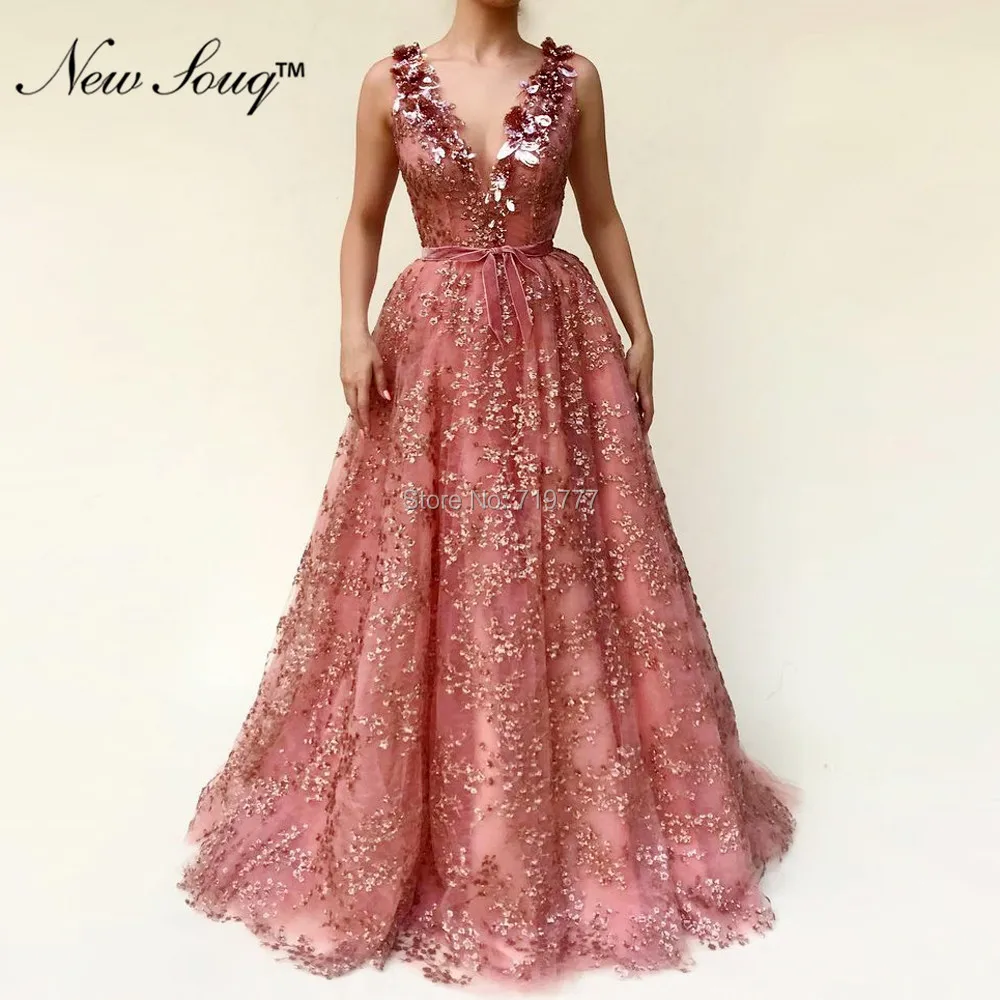 

Arabic Style Evening Dresses 2019 V-neck Women Elegant Formal Party Gown Robe De Soiree Backless Prom Dresses Kaftans Gowns