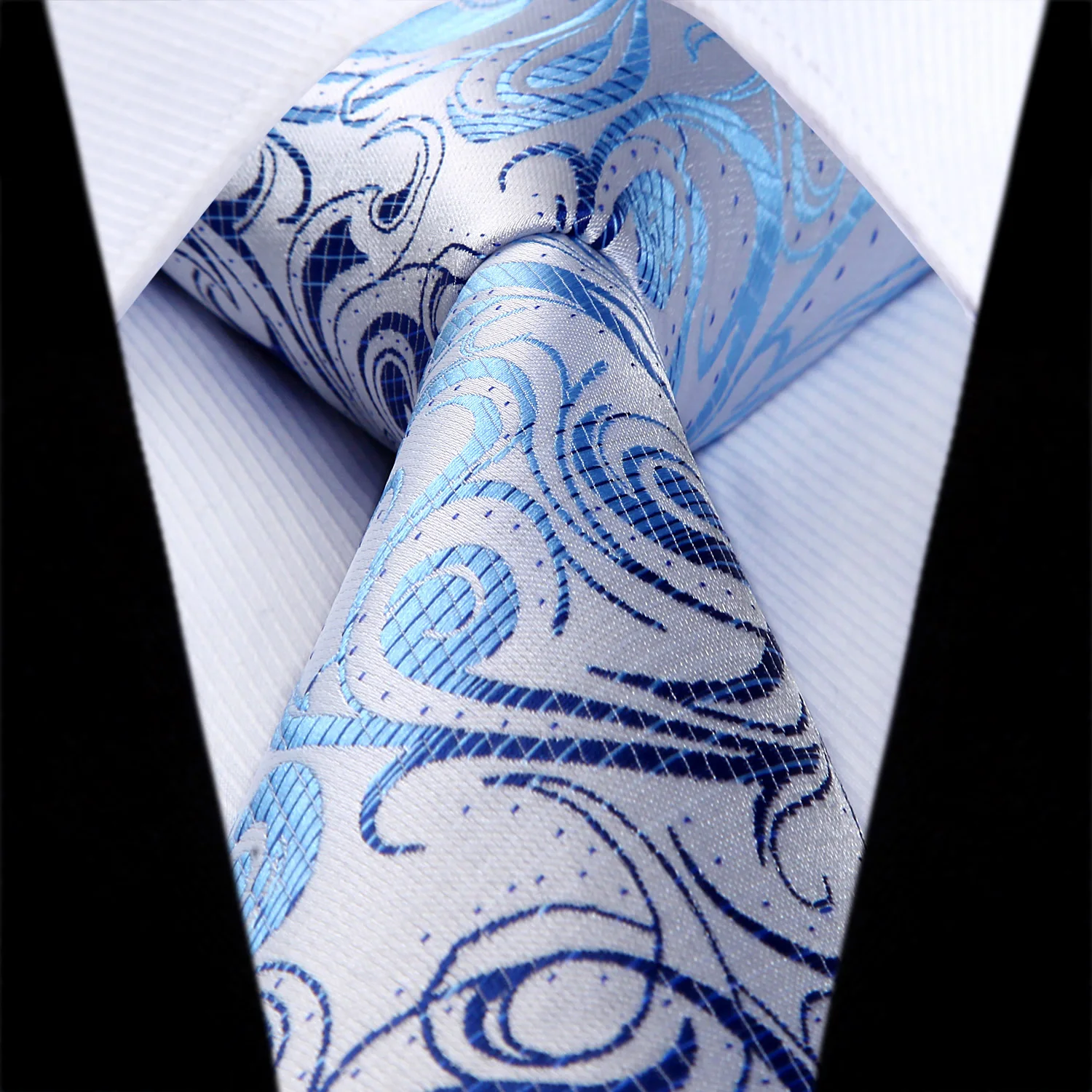  New Floral Blue Color Mens Tie Woven Silk Necktie Handkerchief Set TF817B8S Party Wedding Classic F