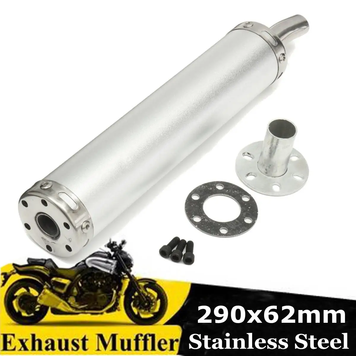 

62x290mm Universal Aluminium Motorcycle Racing Exhaust Muffler Silencer Pipe kit For Street Scooter
