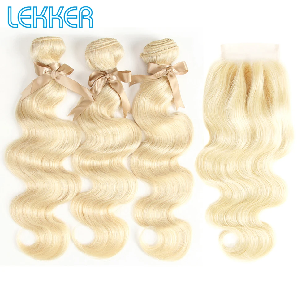 

Lekker Hair 613 Bundles With Closure Brazilian Body Wave Remy Human Hair Weave Bundles 613 Honey Blonde 3 Bundles With Closure