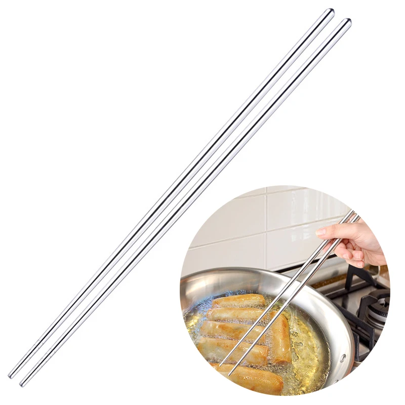 

New Chopsticks Cooking Chinese Chopsticks Silver Stainless Steel Pot Home Long Handled For Fry Food Noodle 1Pair