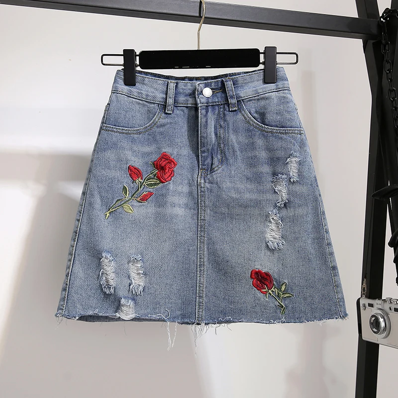 Faldas Mujer Moda 2019 Женская мини юбка с цветочной вышивкой комплект + белые блузки