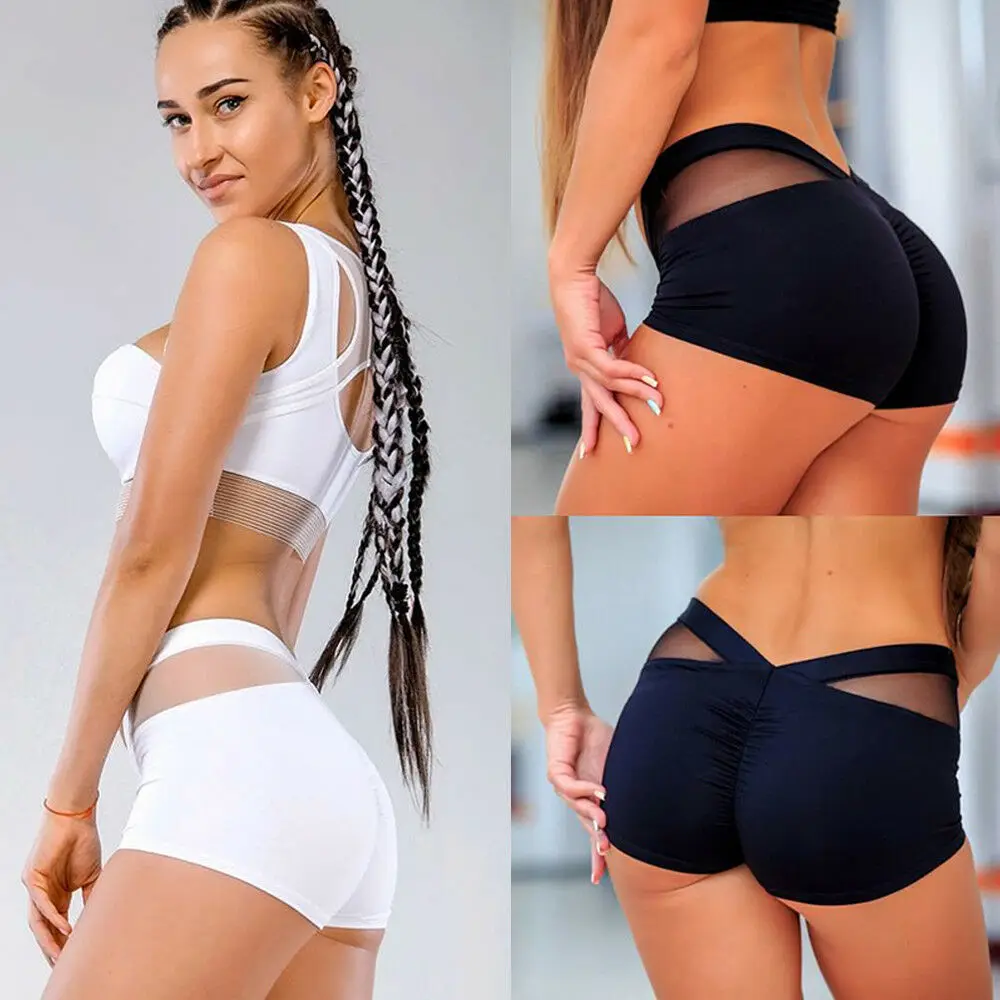 

Women Sexy Sport Gym Workout Shorts Waistband Skinny Elastic Butt Push Up Breathable Quick Dry Mesh Shorts Sport Running Shorts