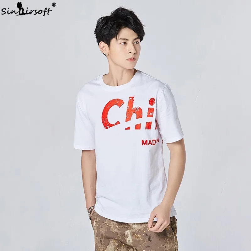 

100% cotton t shirt men print short sleeve loose casual t-shirt high quality t-shirt jacket Korean street solid color t shirt