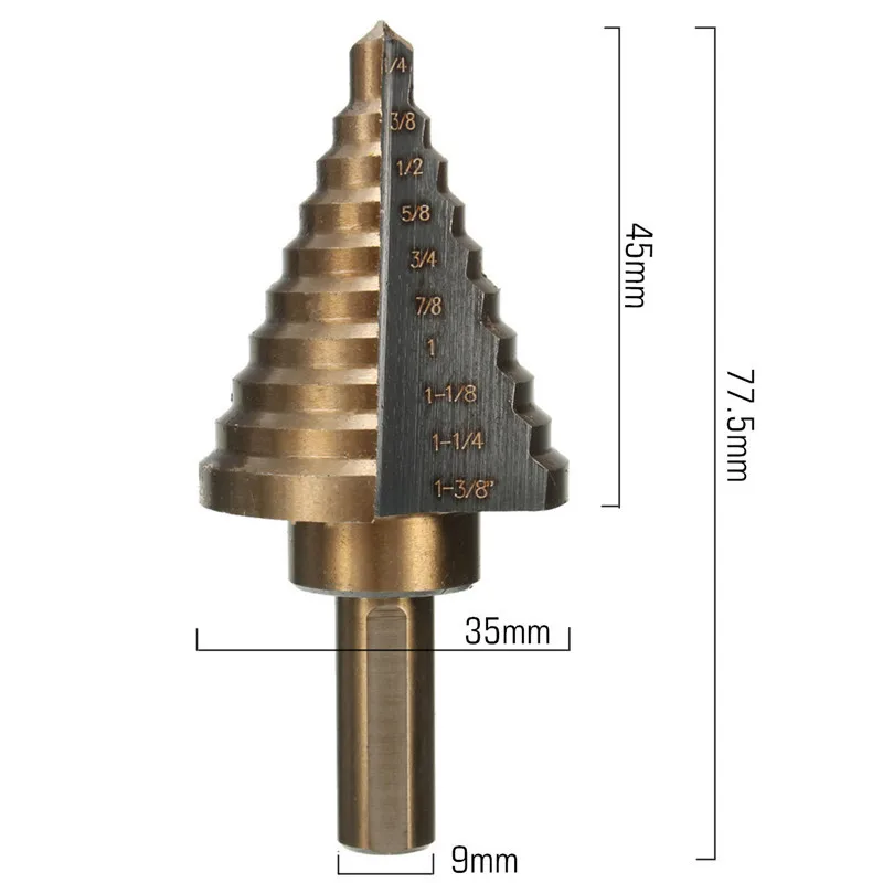 1 шт. 1/" до 1-3/8 Hss кобальтовое большое ступенчатое сверло электроинструменты Универсальный хвостовик Mul tipple отверстие для металла пластик стекловолокно лучшее