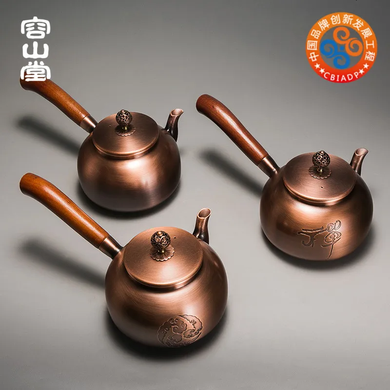 

Chinese single wooden handle pure copper pot handmade tea making kettle thickened boiling pot household kungfu teapot teaware