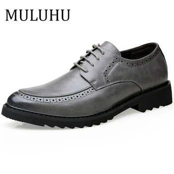 

MULUHU Spring Autumn Men Formal Shoes Leather Luxury Brand Man Dress Shoe High Quality Fashion Csaual Male Shoes Lace Up